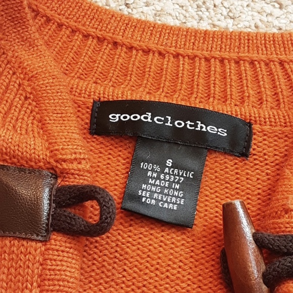 Pumpkin Orange Acrylic Button Cardigan Wood Leather Buttons Size S - Picture 7 of 10